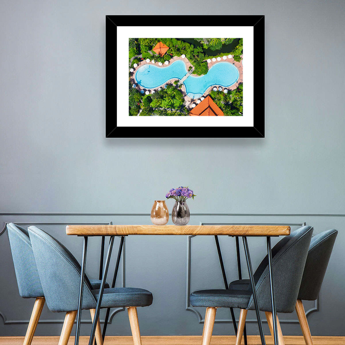 Aerial Figure Eight Resort Pool Wall Art in a room, landscape