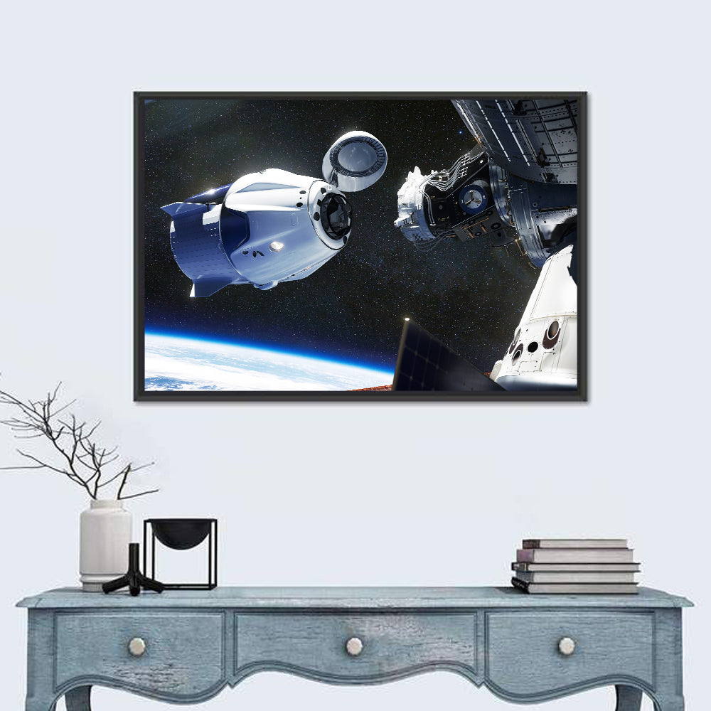 Crew Dragon Docking with Iss Wall Art in a room, landscape
