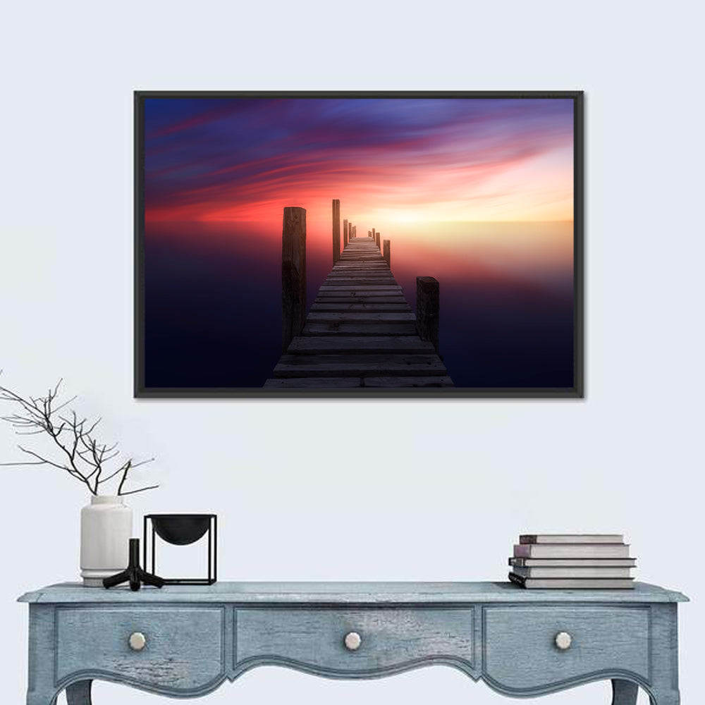 Wooden Pier at Sunset Wall Art in a room, landscape