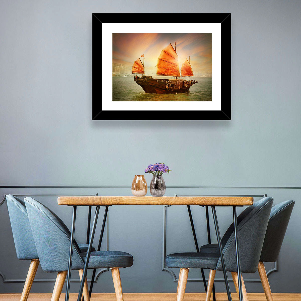 Red Sailed Junk at Victoria Harbour Wall Art