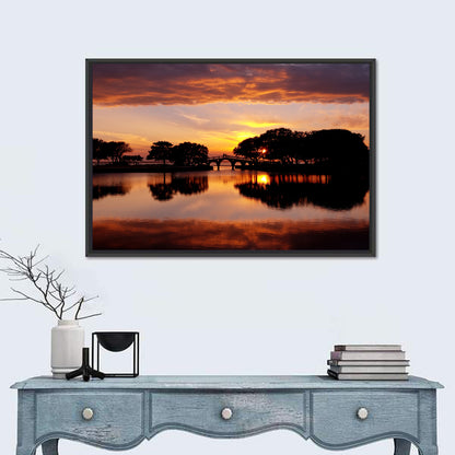 Tranquility Bridge at Sunset Wall Art