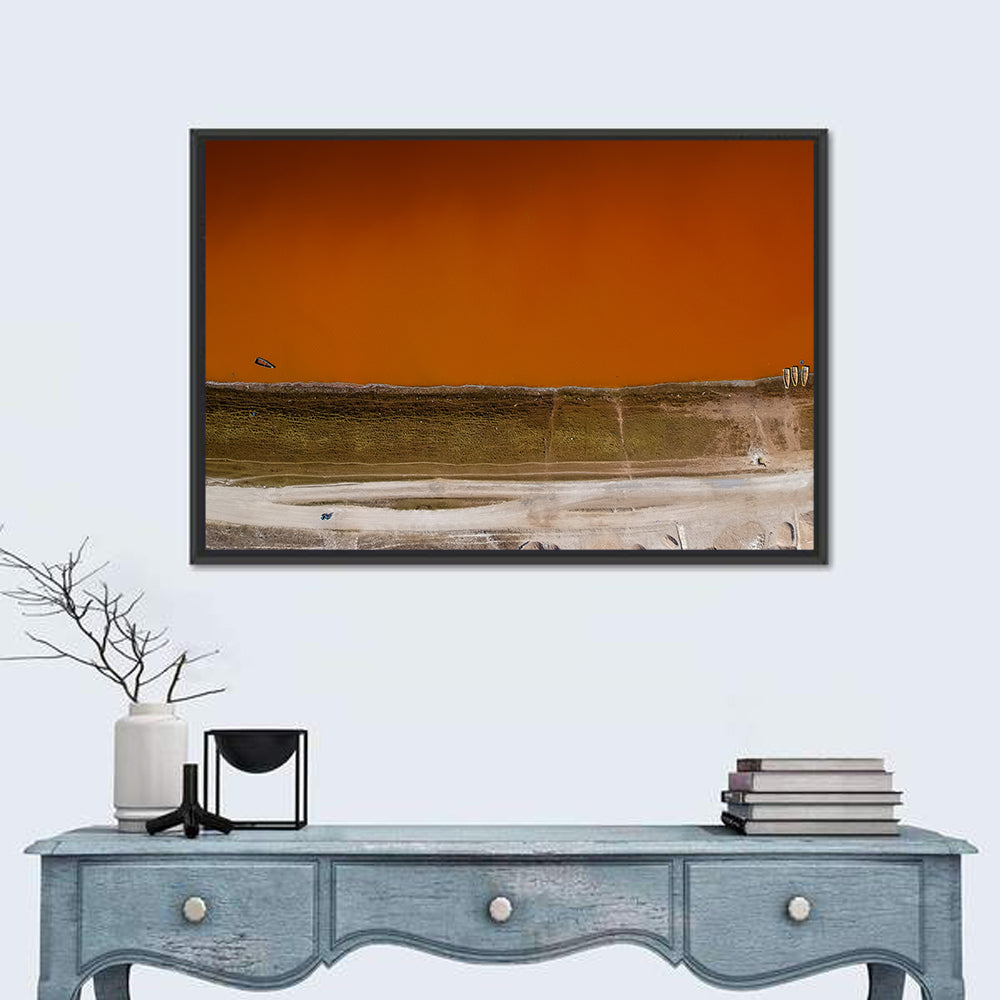 Lake Retba Aerial View Wall Art in a room, landscape