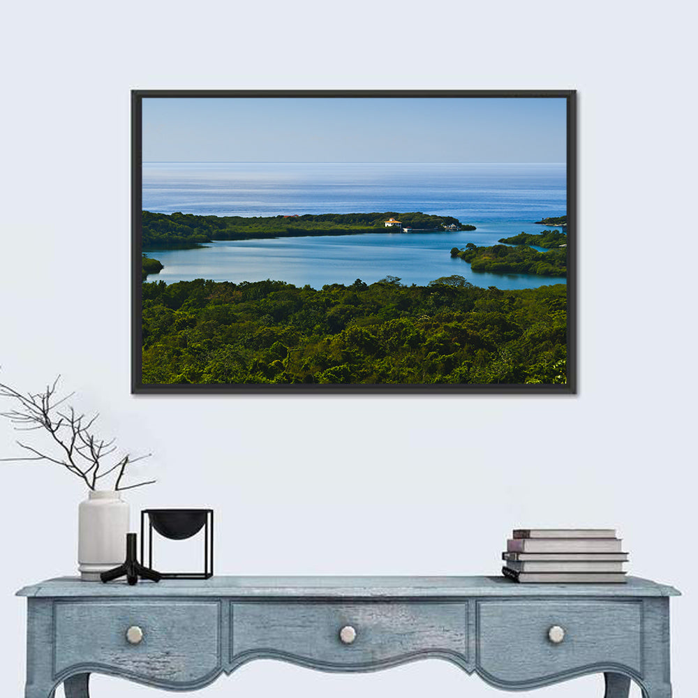 Roatan Tropical Bay Wall Art in a room, landscape