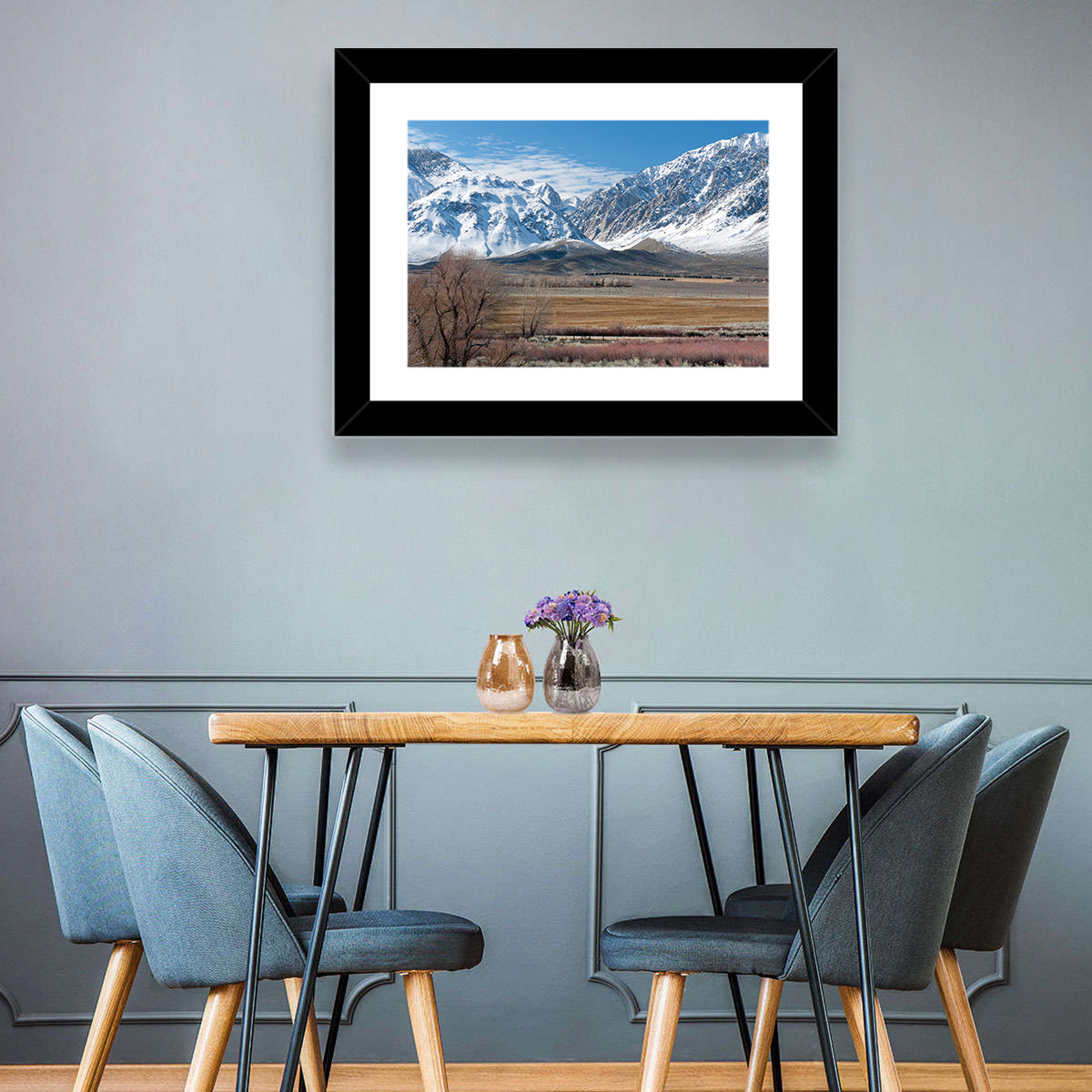 Eastern Sierra Winter Peaks Wall Art in a room, landscape