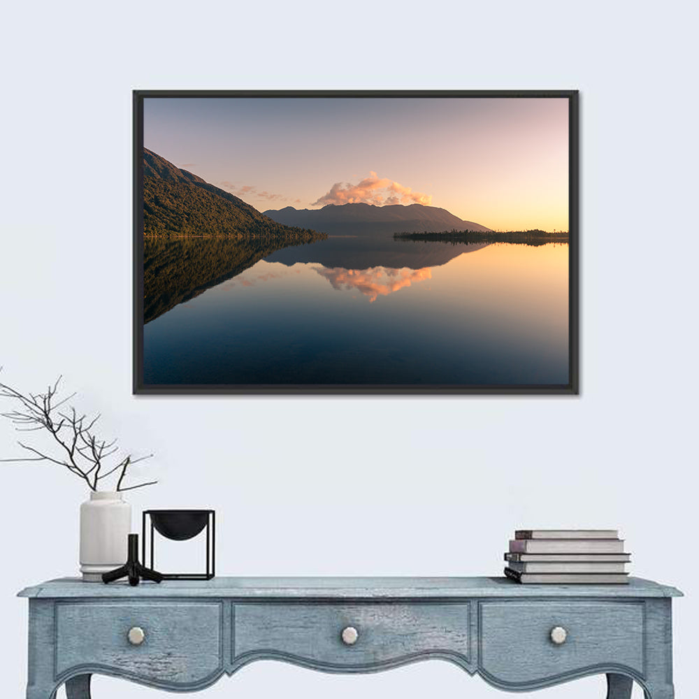 Lake Brunner Sunset Wall Art in a room, landscape