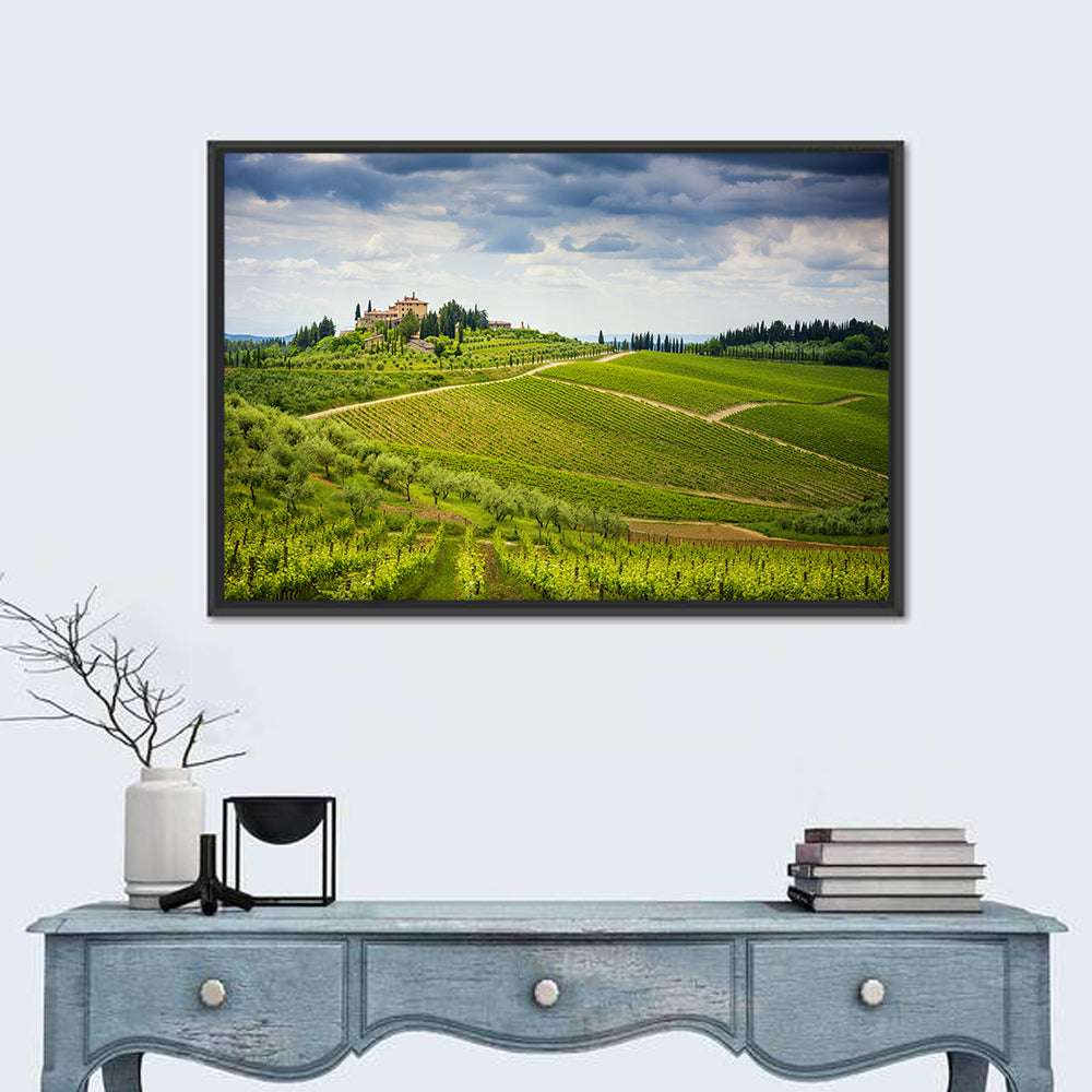 Chianti Vineyard Hills Wall Art in a room, landscape