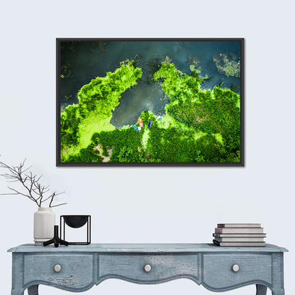 Green Algae Lake with Boats Wall Art