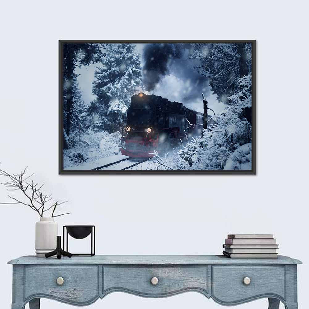 Historical Steam Locomotive Wall Art in a room, landscape