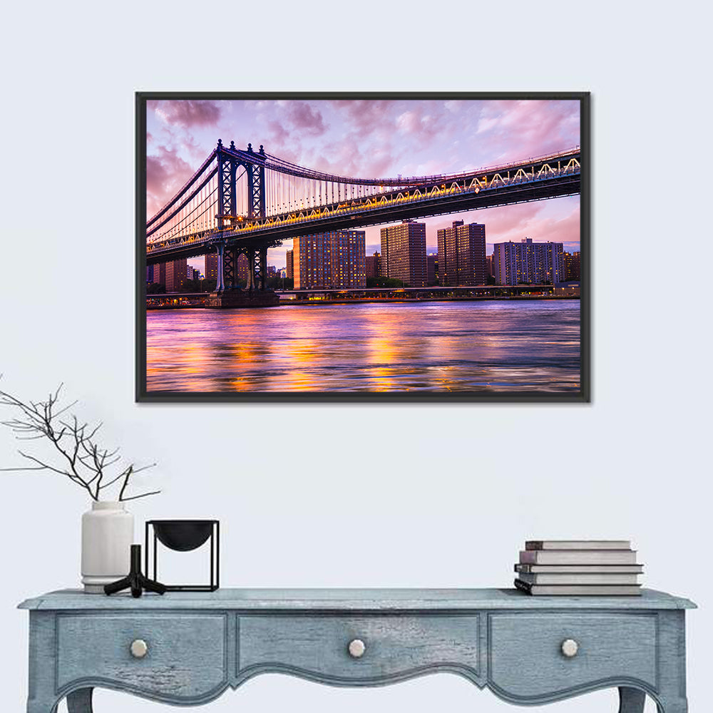 Manhattan Bridge at Dusk Wall Art in a room, landscape