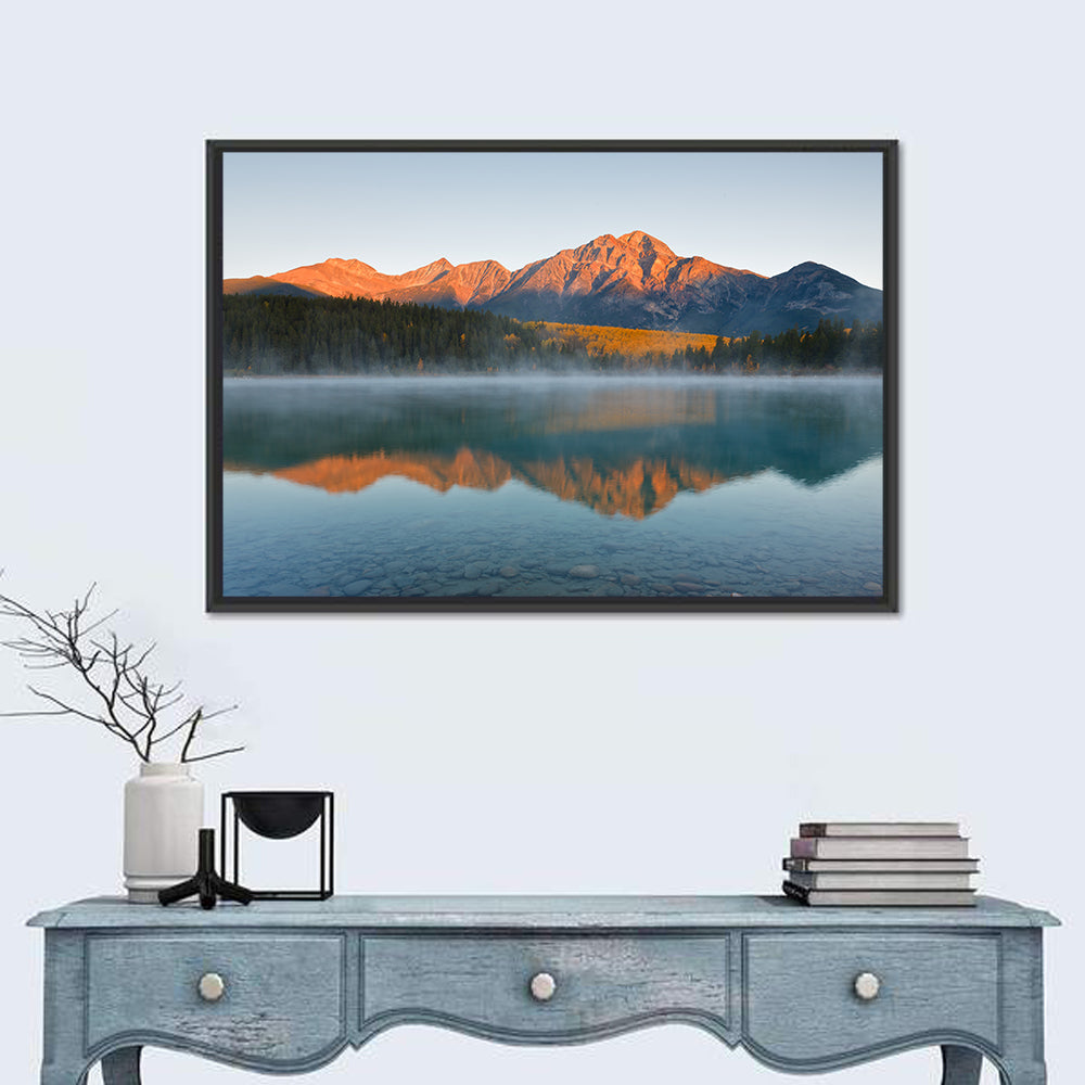 Patricia Lake and Mount Pyramid at Golden Hour Wall Art