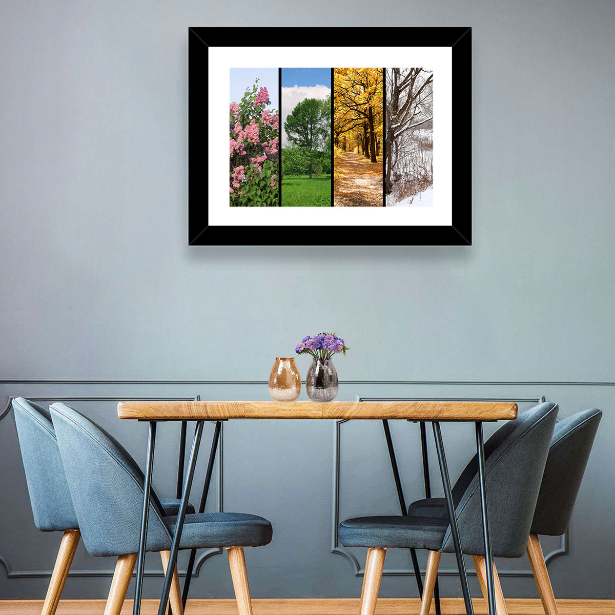 Four Seasons Tree Collage Wall Art in a room, landscape