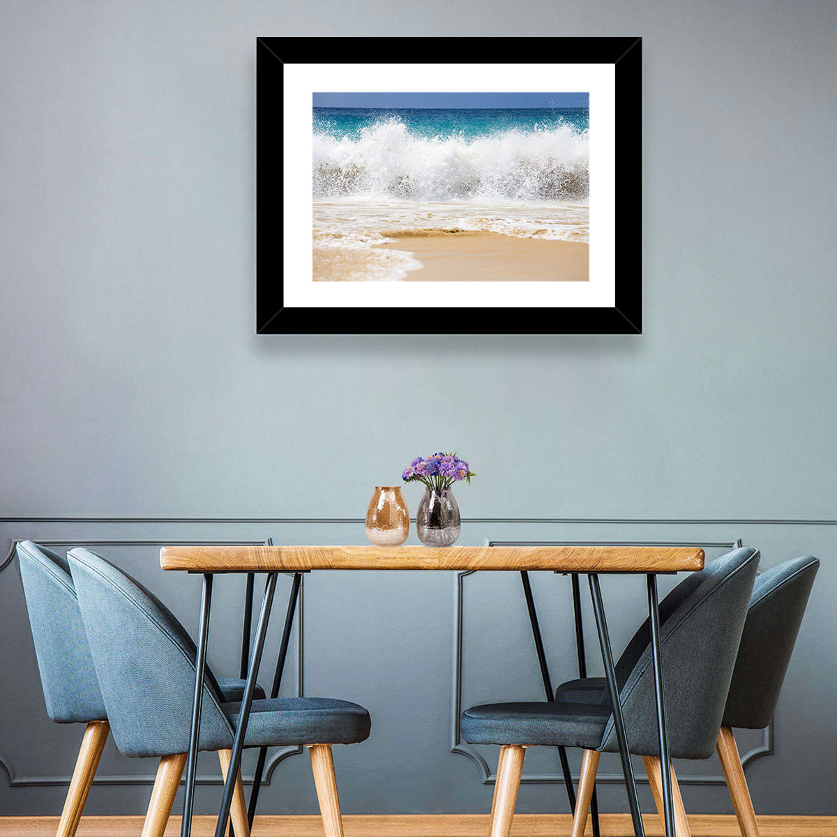 Breaking Wave Over Wet Sand Wall Art in a room, landscape
