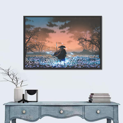 Straw Hat Samurai at Dusk Wall Art