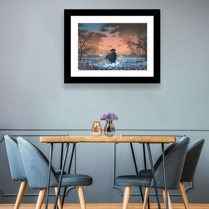 Straw Hat Samurai at Dusk Wall Art