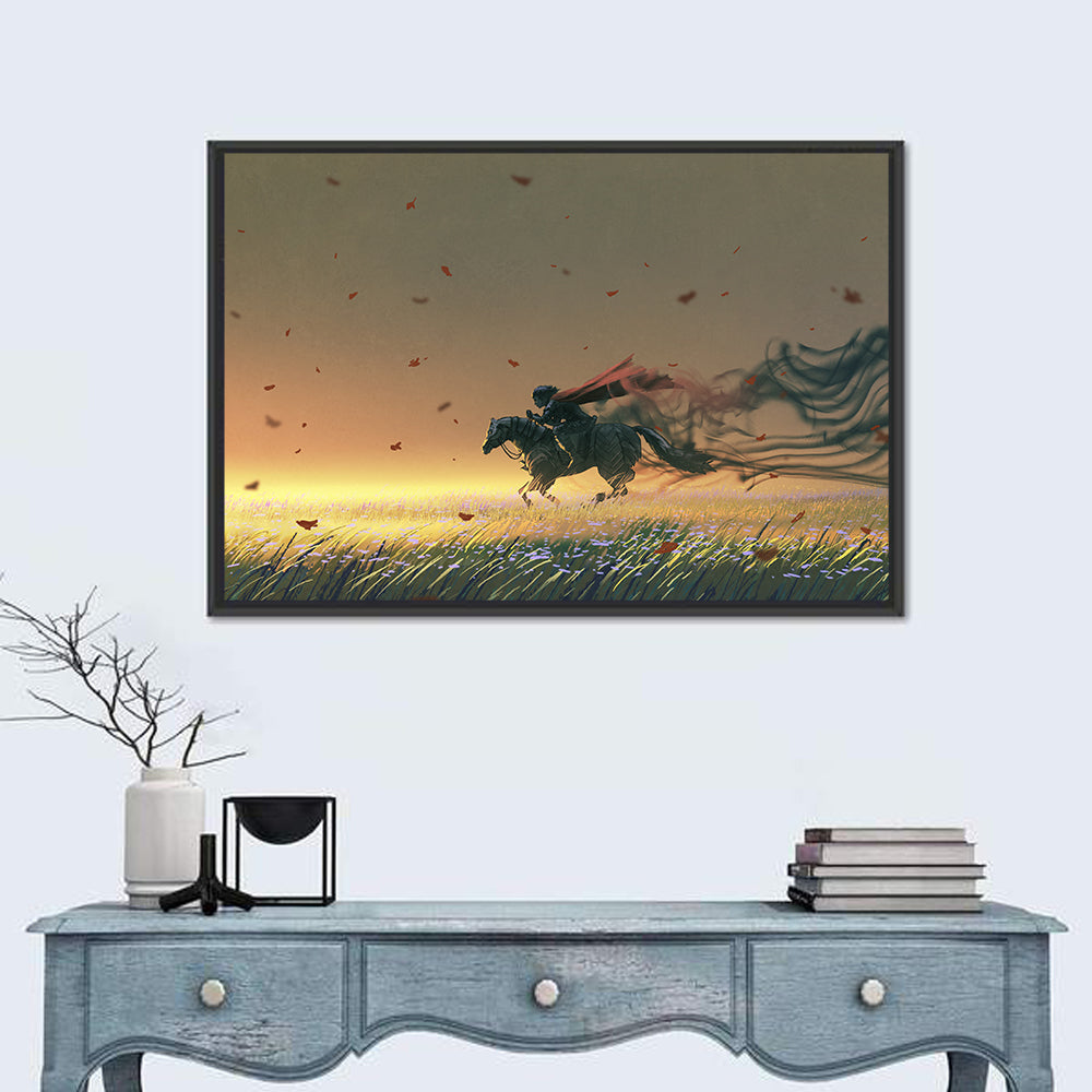 Unstoppable Knight with Red Cape Wall Art in a room, landscape