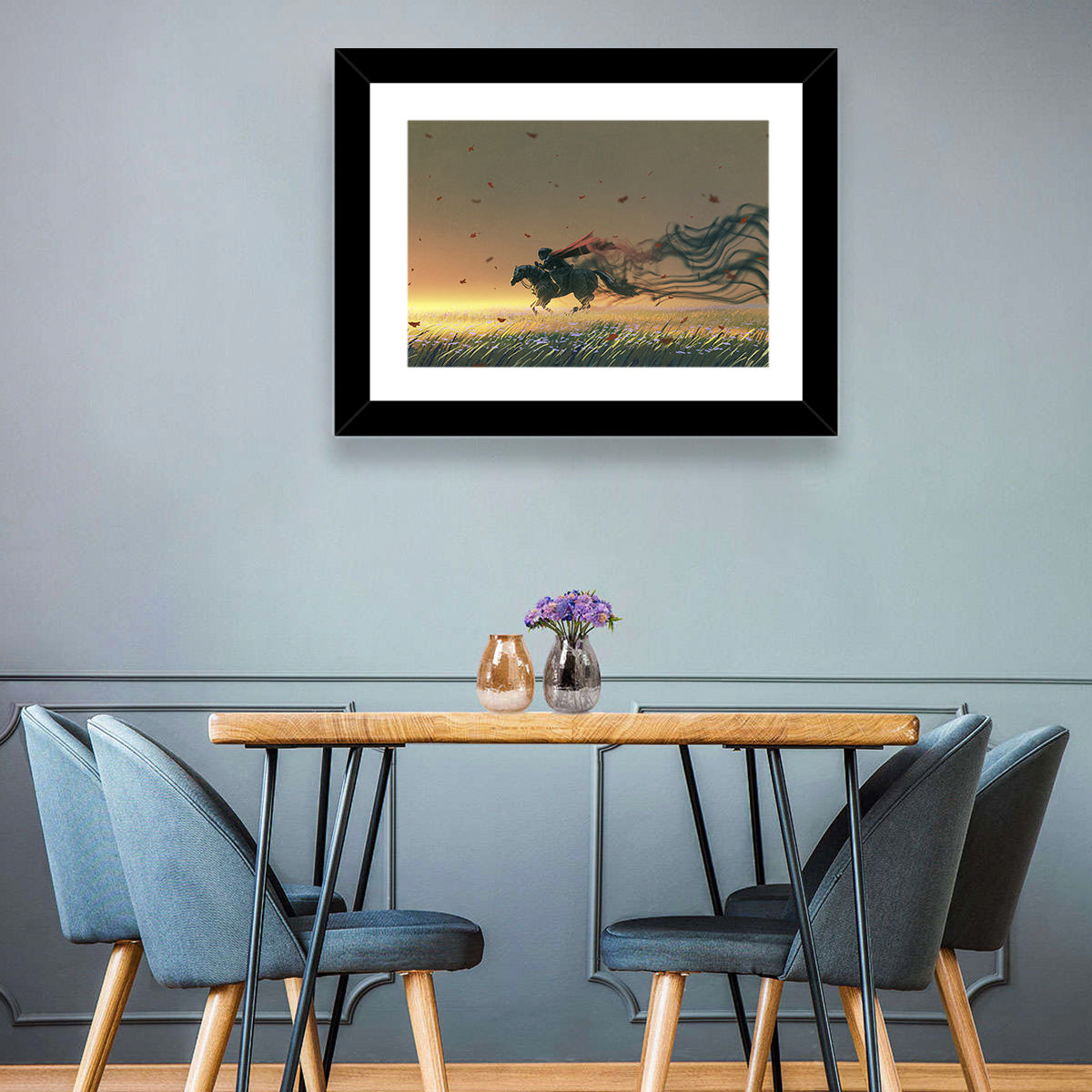 Unstoppable Knight with Red Cape Wall Art in a room, landscape