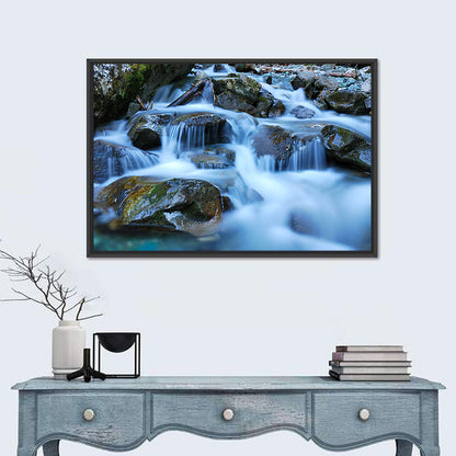 Mossy Rock Stream with Silky Waterfall Wall Art