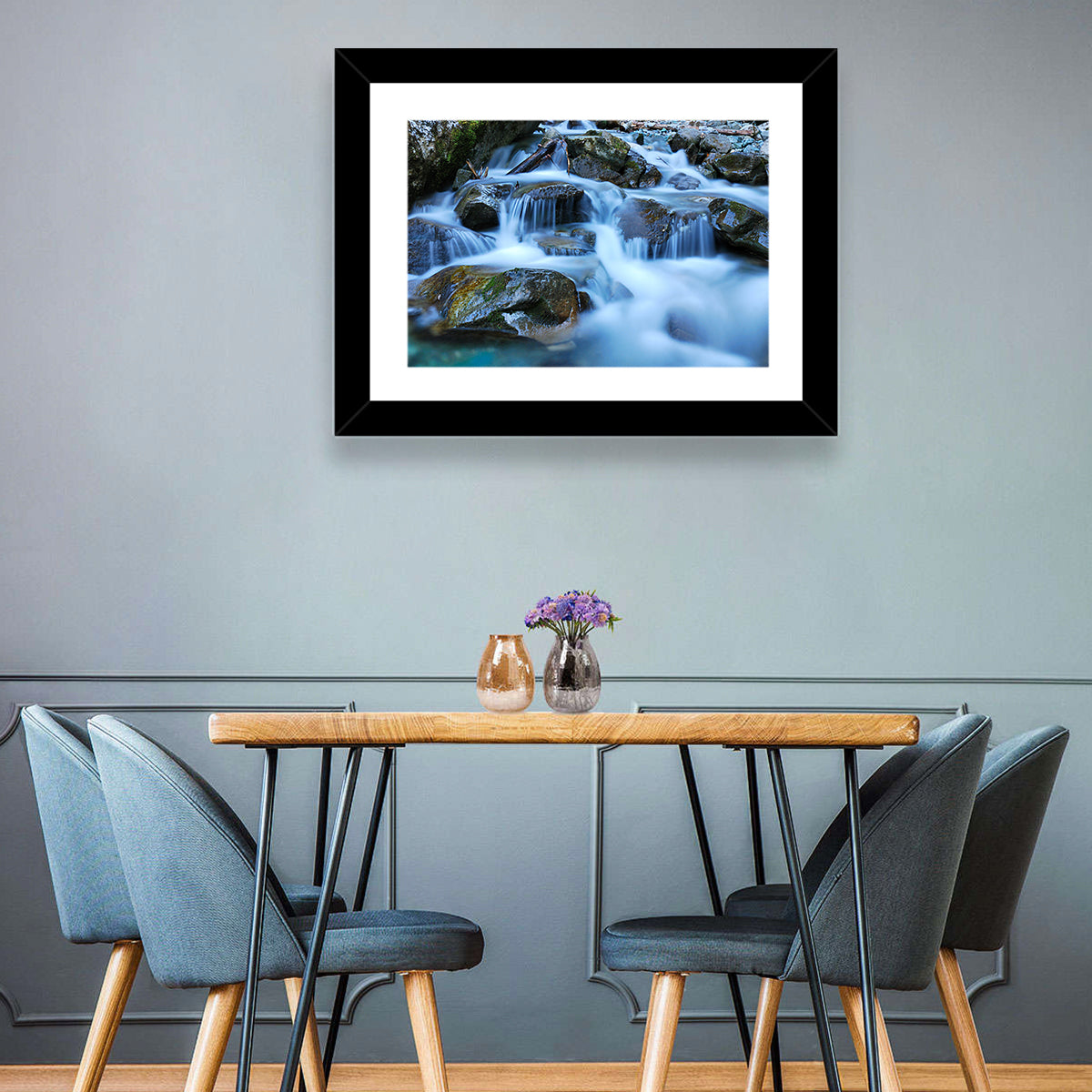 Mossy Rock Stream with Silky Waterfall Wall Art