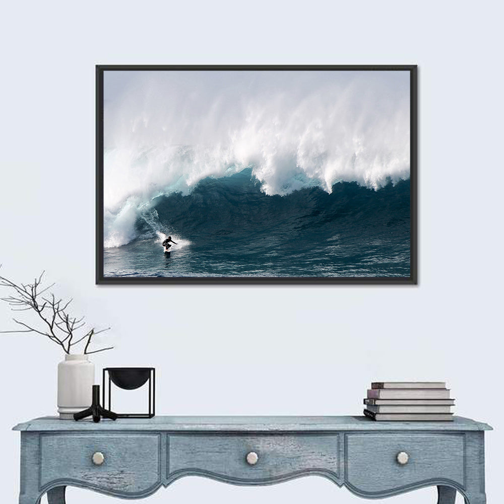 Surfer Beneath Breaking Wave Wall Art in a room, landscape