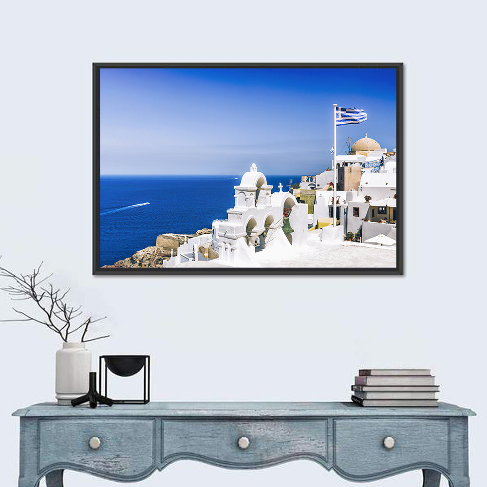 Oia Bell Tower, Santorini Wall Art in a room, landscape