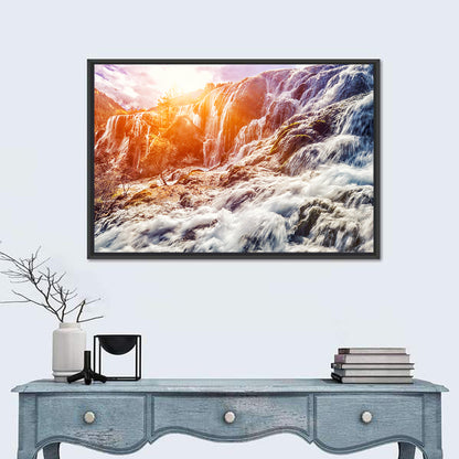 Sunlit Mountain Waterfall Closeup Wall Art