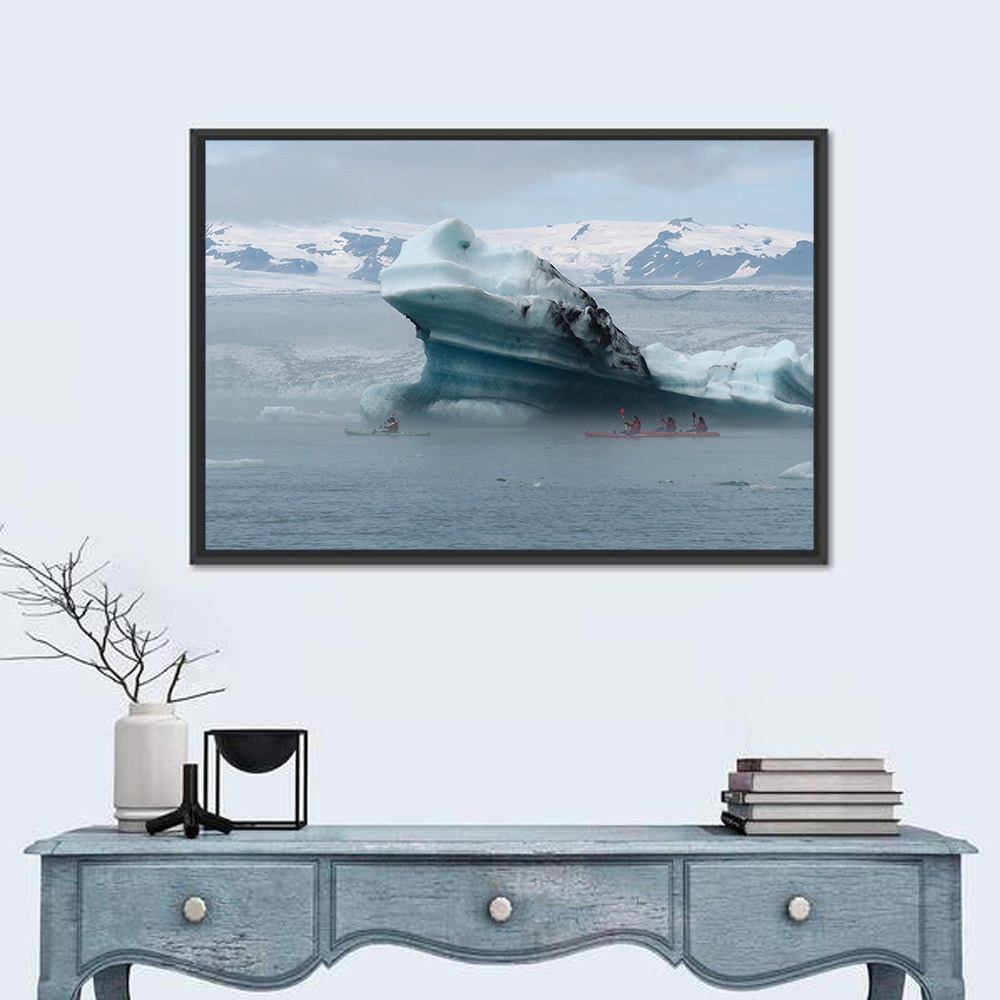Jökulsárlón Iceberg with Kayakers Wall Art in a room, landscape