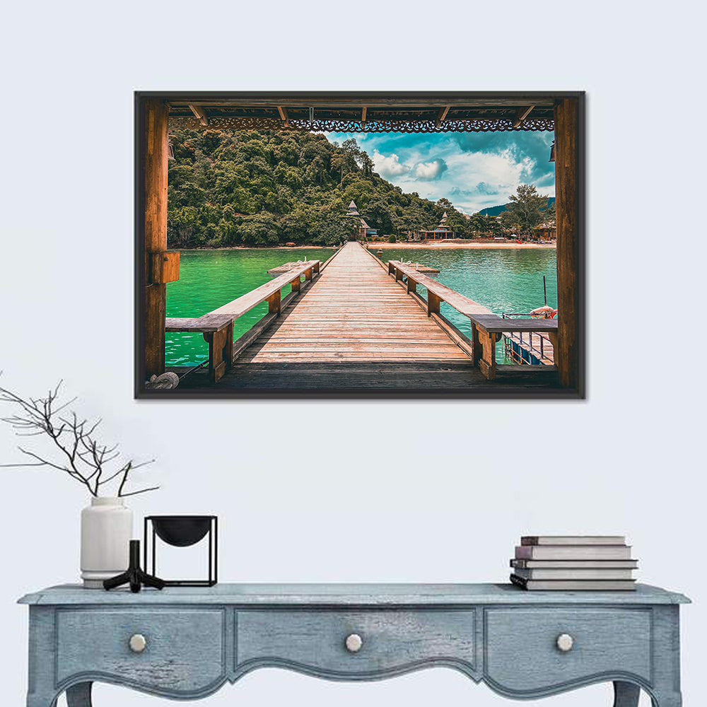 Santhiya Pier Over Turquoise Water Wall Art in a room, landscape