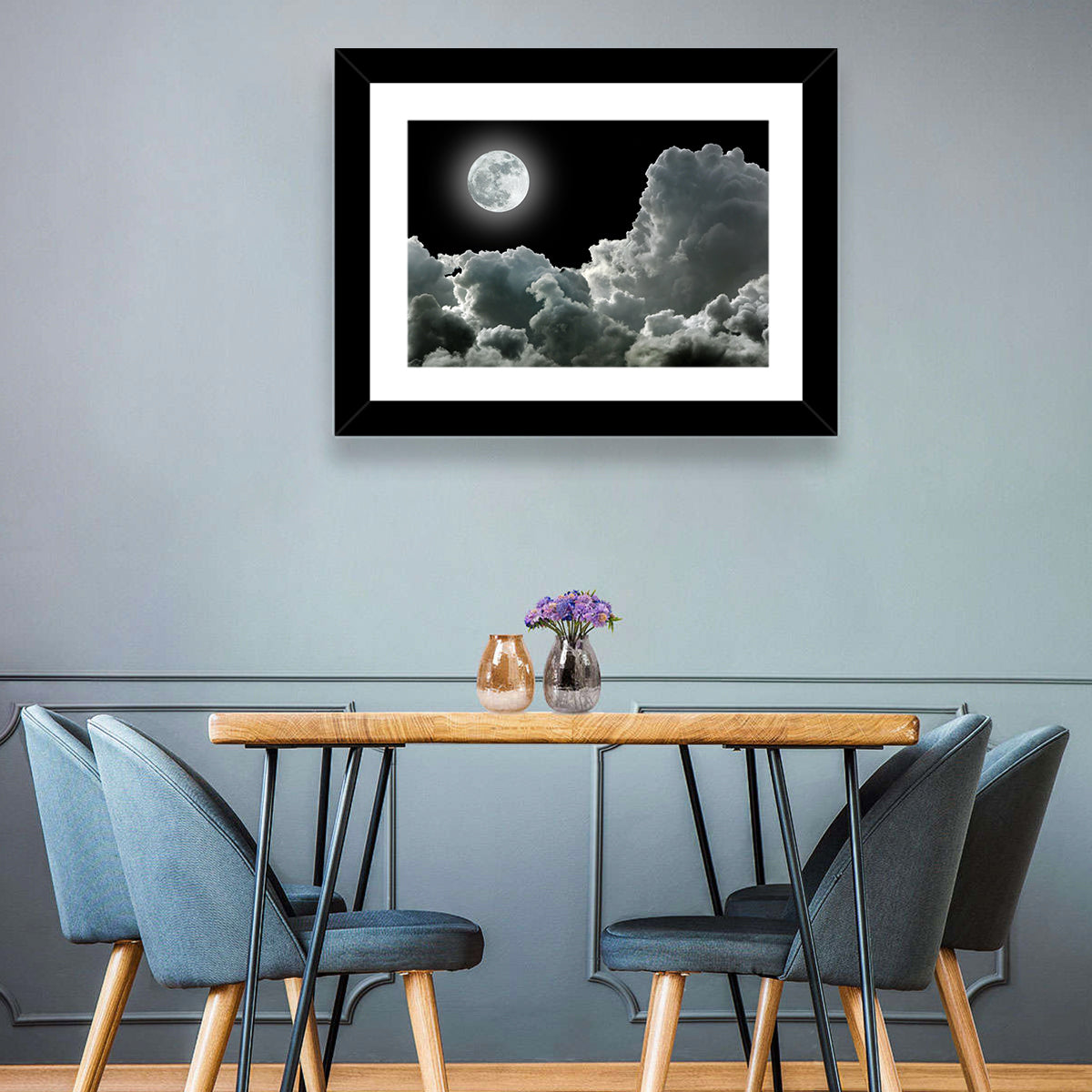 Cloudy Moonlight Wall Art in a room, landscape