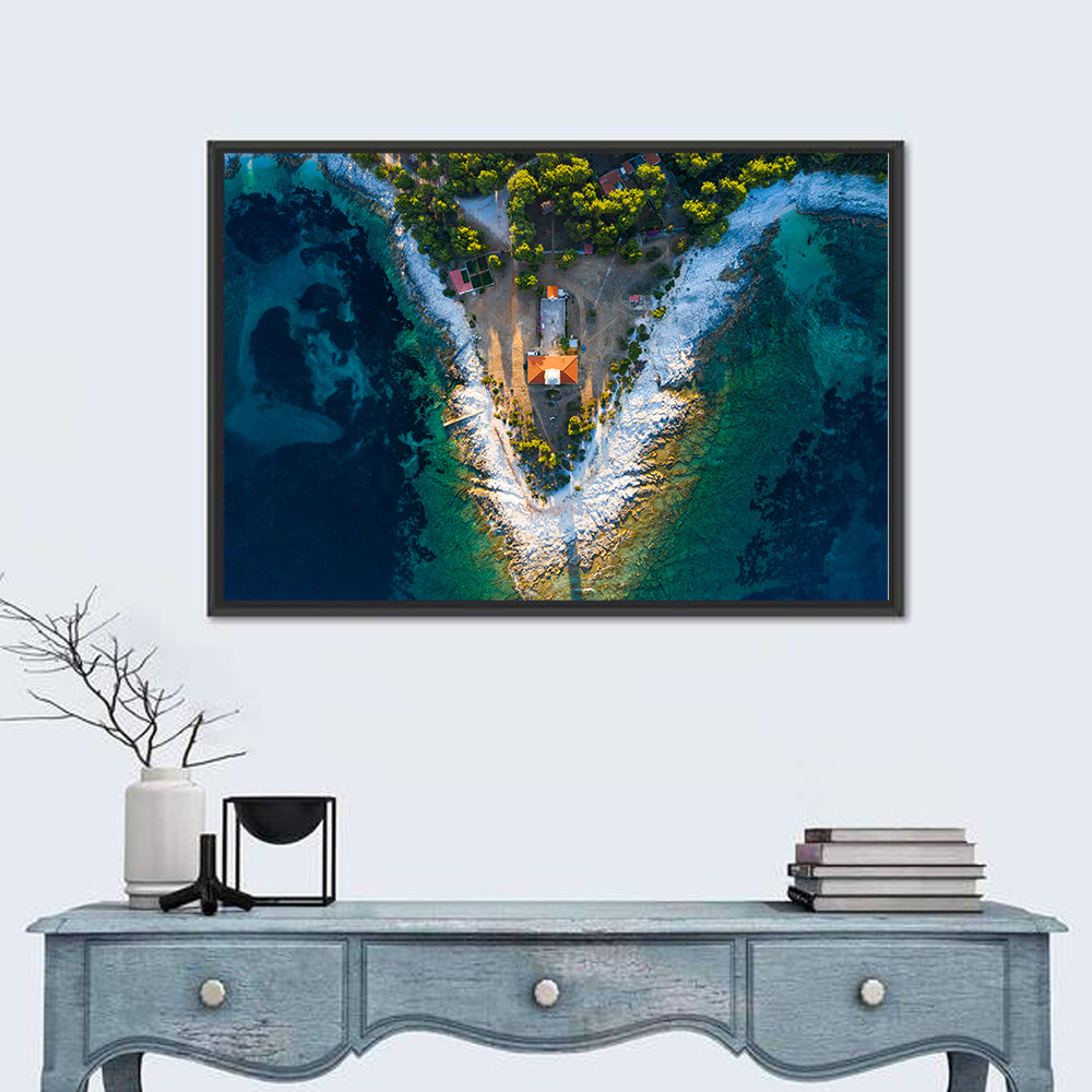 Veli Rat Aerial Lighthouse View Wall Art in a room, landscape