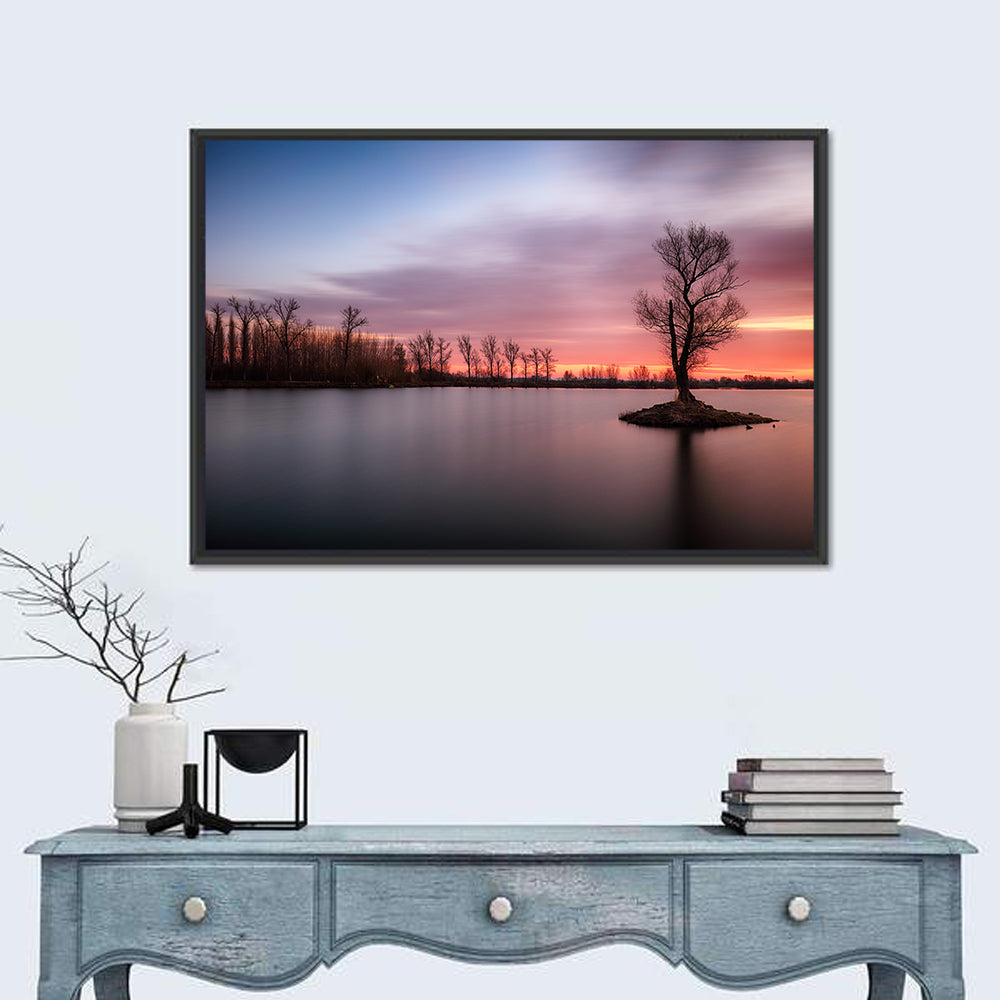 Solitary Island Tree at Sunset Wall Art