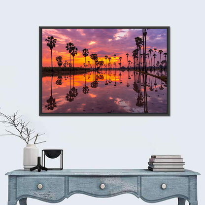 Palm Trees Sunset Reflection Wall Art