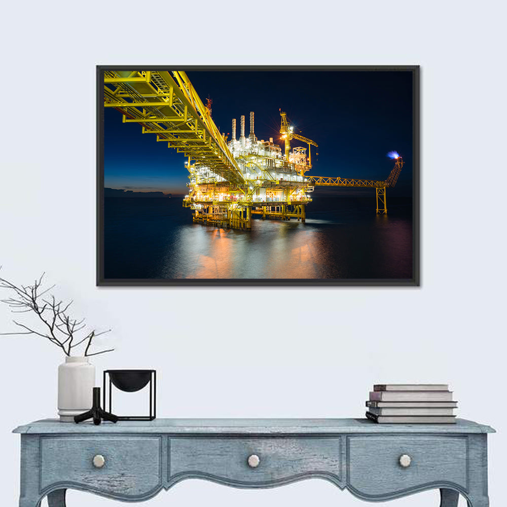 Glowing Offshore Oil Rig Wall Art in a room, landscape