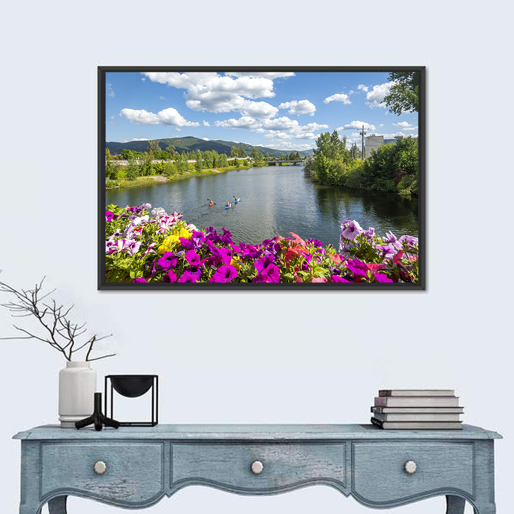 Sand Creek River with Petunias Wall Art in a room, landscape