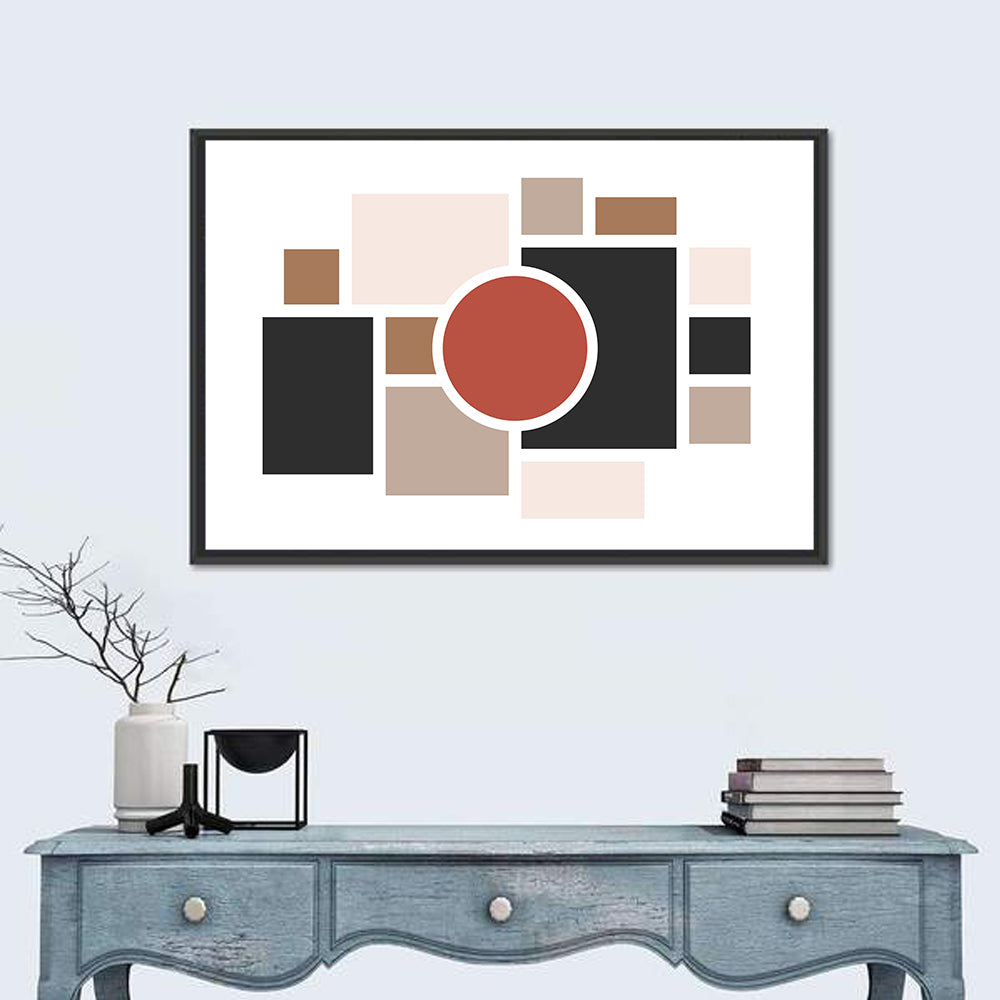 Terracotta Geometric Circle Composition Wall Art in a room, landscape