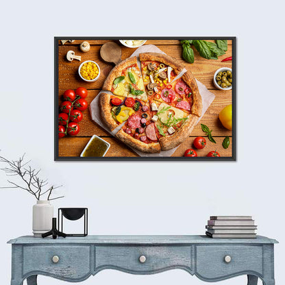 Sliced Pizza on Wooden Board Wall Art