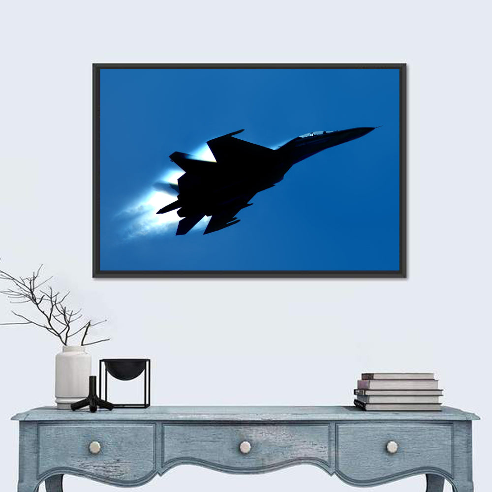 Su-27 Silhouette Wall Art in a room, landscape