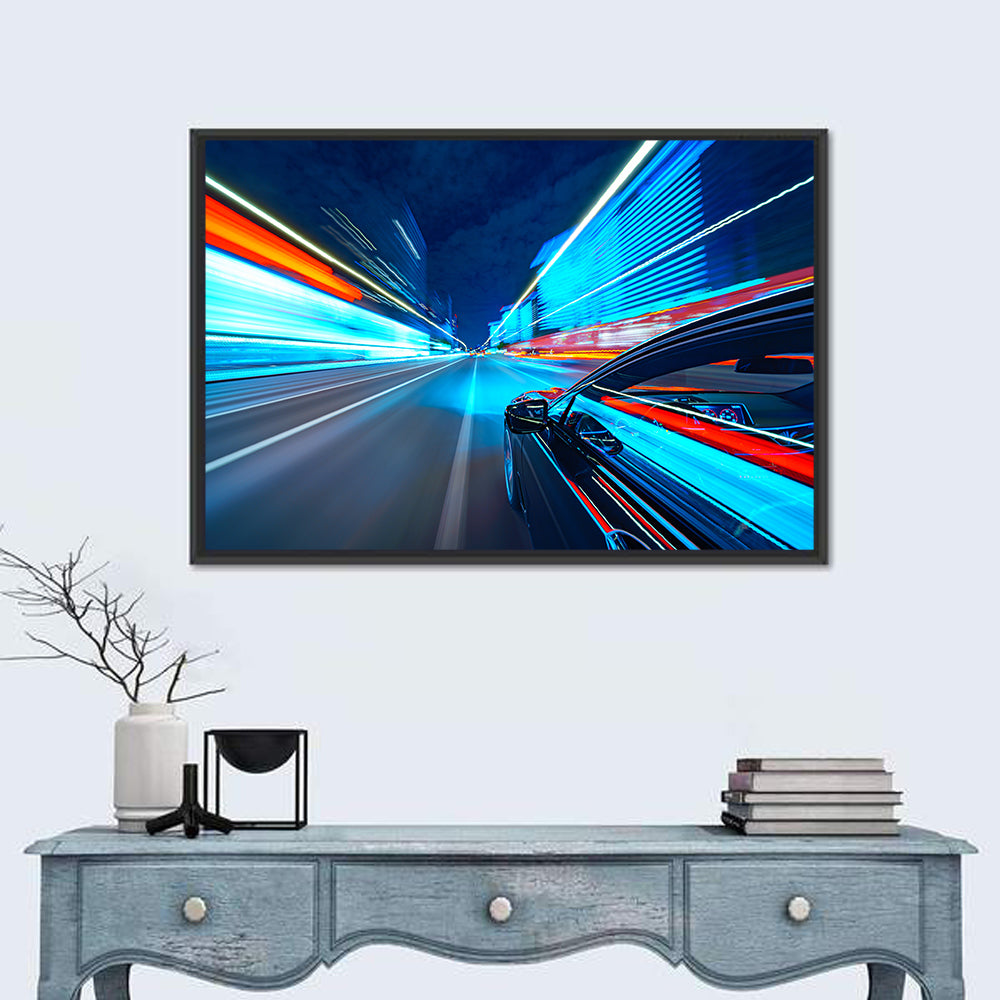 Light Trails Speed Car Wall Art in a room, landscape