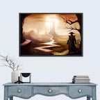 Silhouetted Samurai at Distant Tower Wall Art