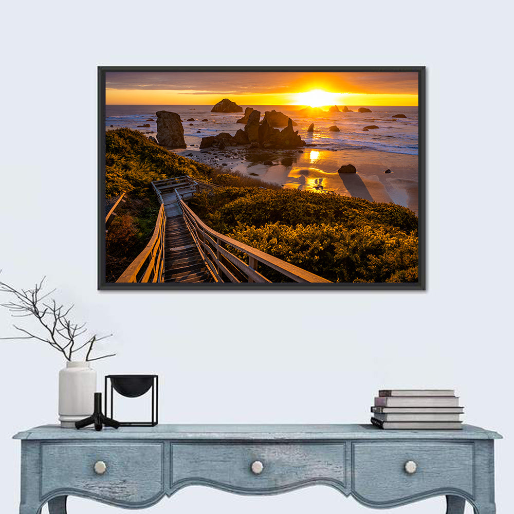 Bandon Beach Sunset Staircase Wall Art