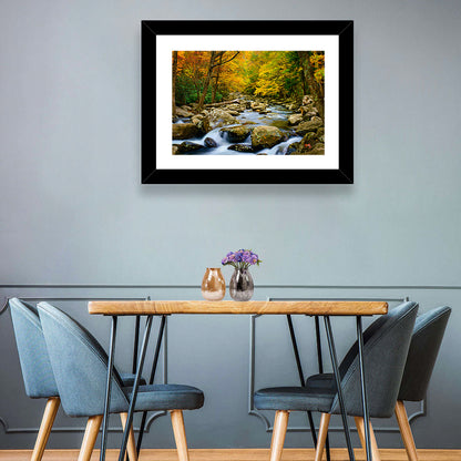 Autumn Stream Through Forest Wall Art