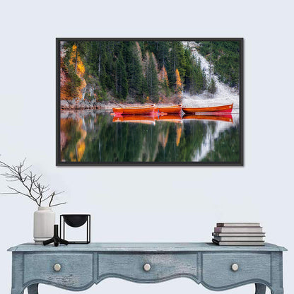 Autumn Rowboats on Mountain Lake Wall Art