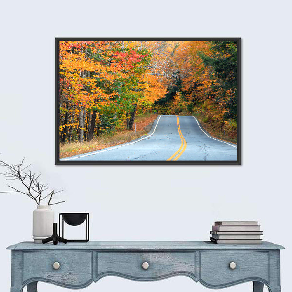 Autumn Road in New Hampshire Wall Art in a room, landscape