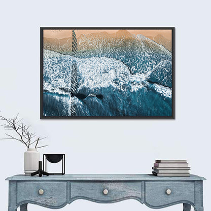 Aerial Pier Pilings Over Surf Wall Art