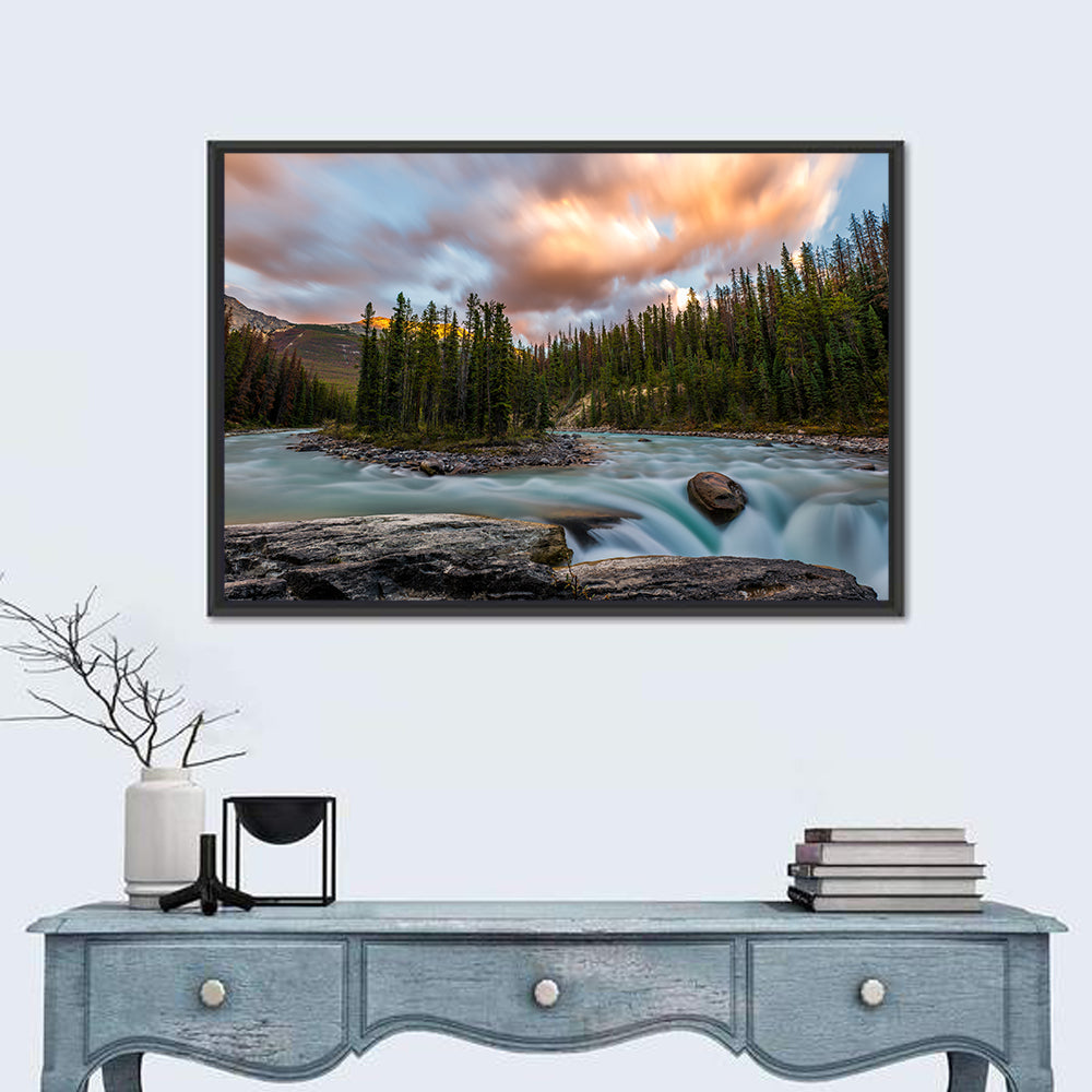 Sunwapta Falls River View Wall Art in a room, landscape