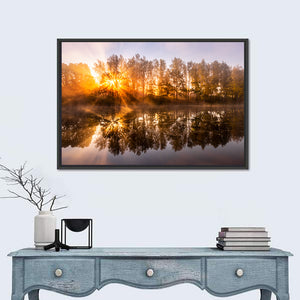 Misty Sunrise Over Pond Wall Art