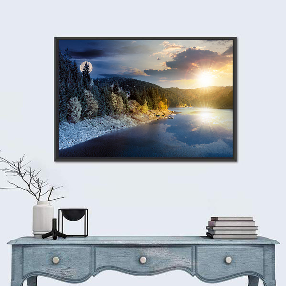 Autumn Mountain Lake Wall Art in a room, landscape