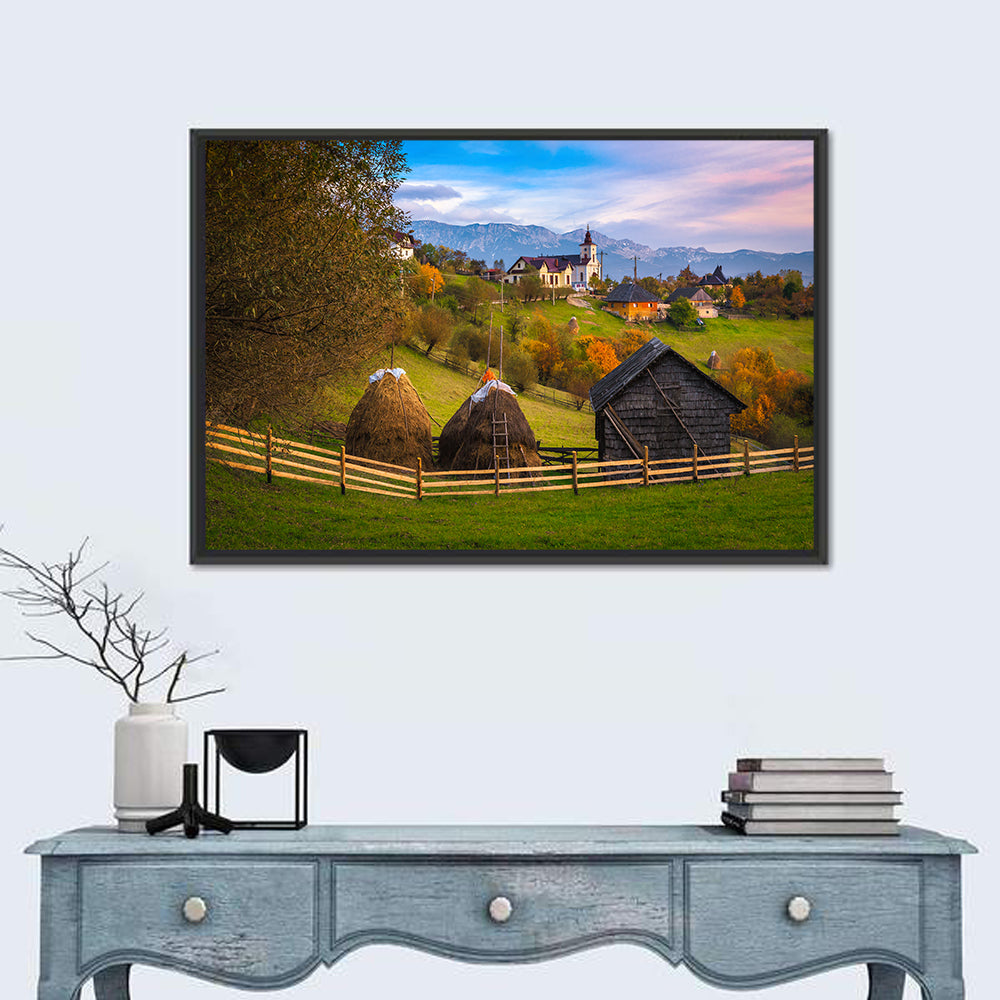 Romanian Autumn Countryside Wall Art in a room, landscape