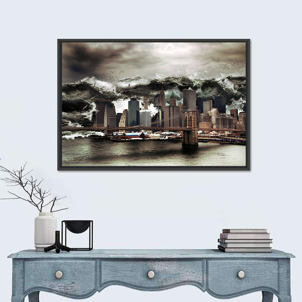 Tsunami Behind Manhattan Skyline Wall Art