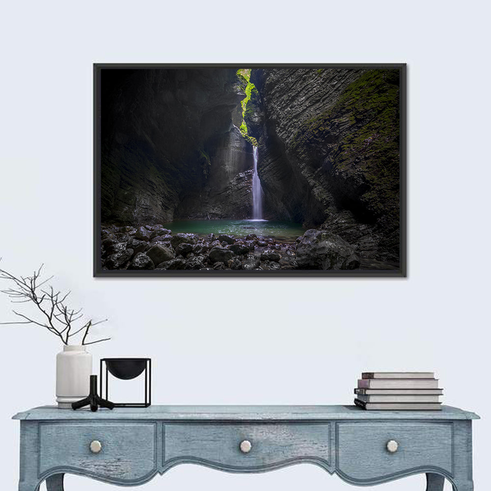 Kozjak Waterfall Wall Art in a room, landscape
