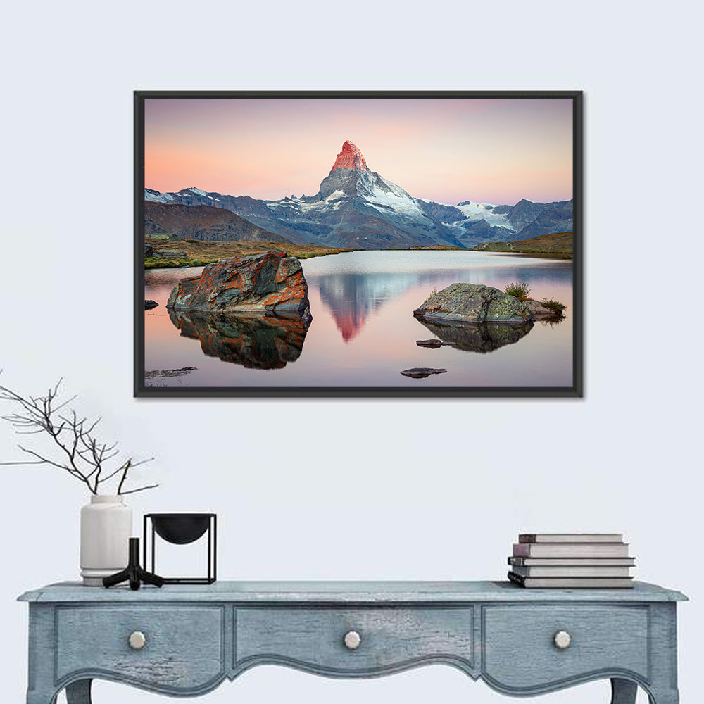 Matterhorn at Lake Stellisee Wall Art in a room, landscape